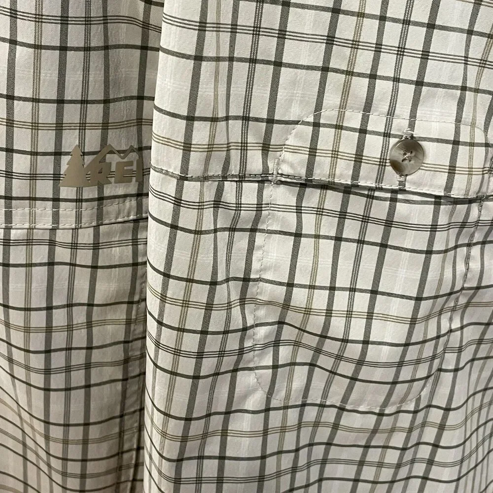 ~ REI Medium Button-Up Hiking Shirt mens brown gray quick dry tech vent stretch~ - Picture 9 of 16